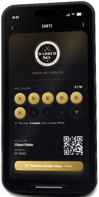 Carte de fidélité à tampons affichée sur un téléphone